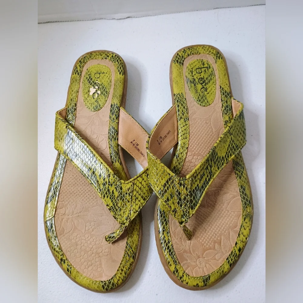 Born Green Snake-Print Thong Sandals
